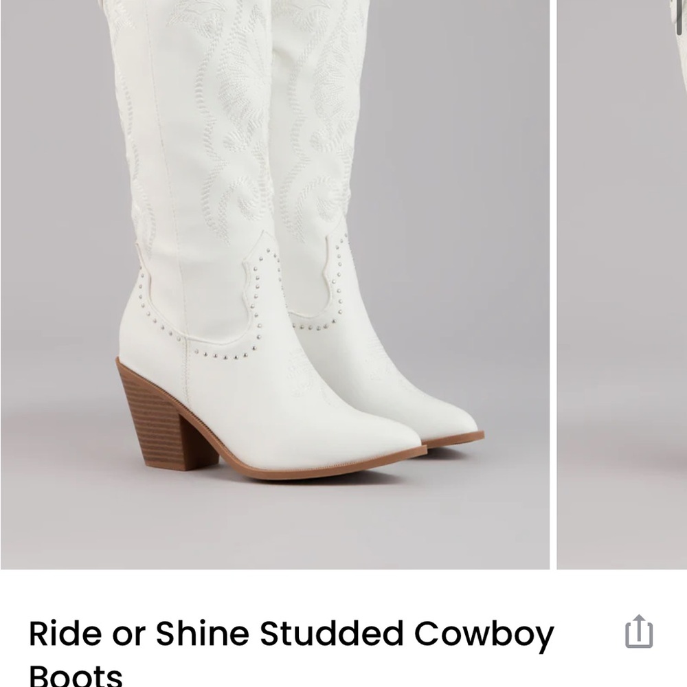 Ride or Shine Studded White Cowboy Boots - Women